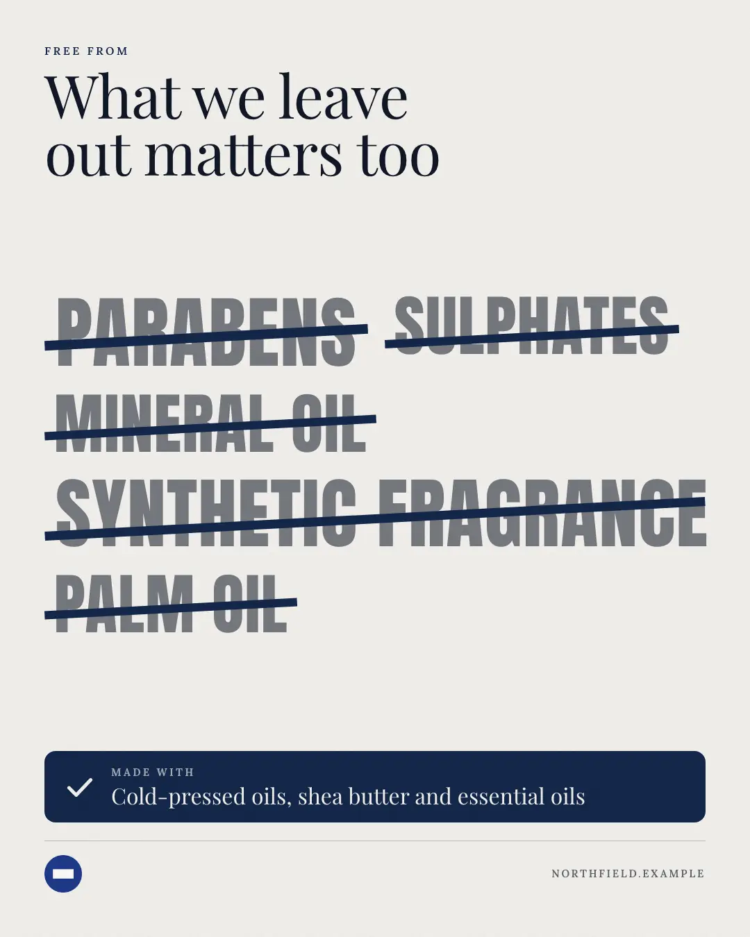 Sample Free-from list creative (Own-brand products template), shown on the fictional brand Northfield Studio