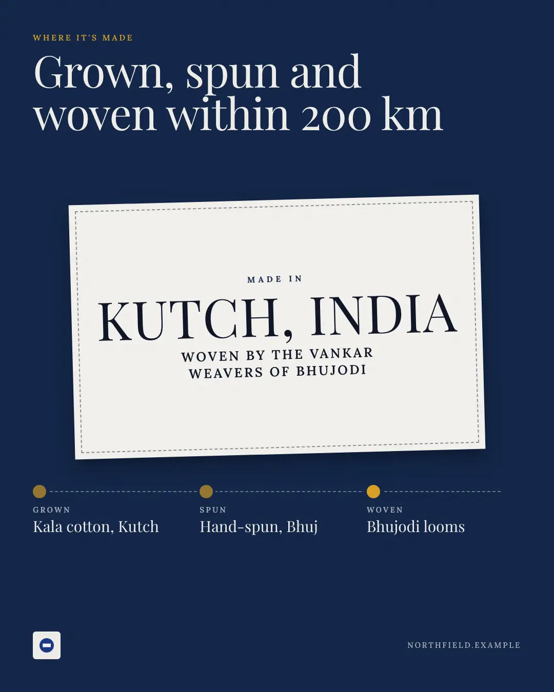 Sample Made in label creative (Own-brand products template), shown on the fictional brand Northfield Studio