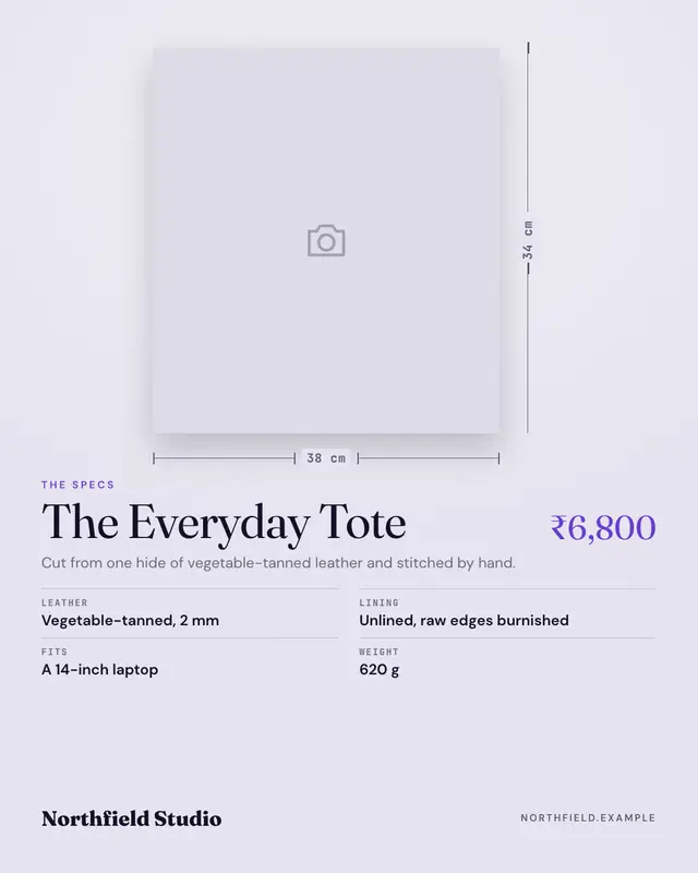 Packshot with specs — sample creative