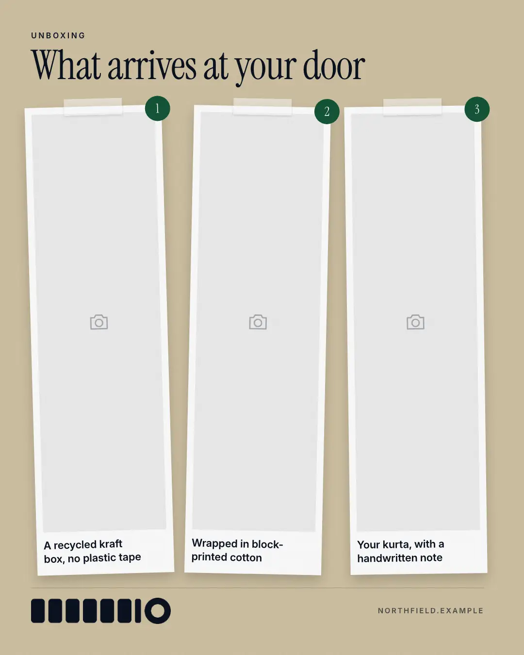 Sample Unboxing creative (Own-brand products template), shown on the fictional brand Northfield Studio