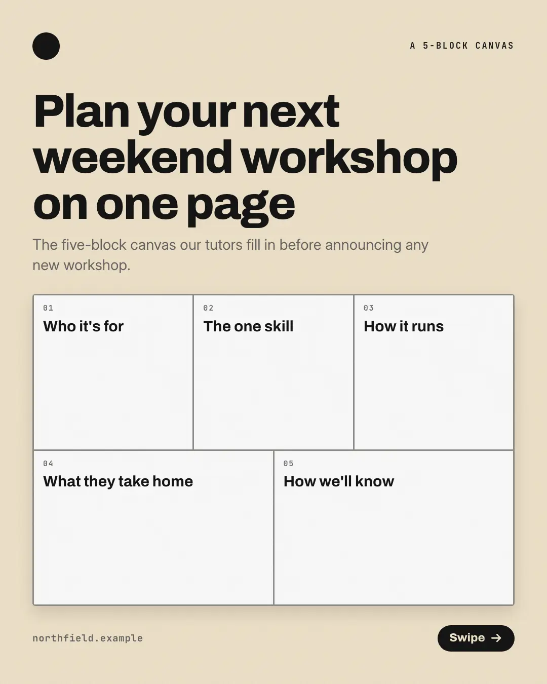 Sample One-page canvas creative (Mental models template), shown on the fictional brand Northfield Studio