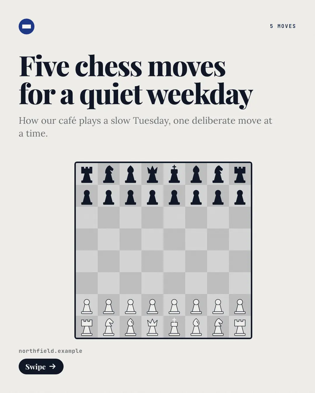 Sample Chessboard creative (Mental models template), shown on the fictional brand Northfield Studio