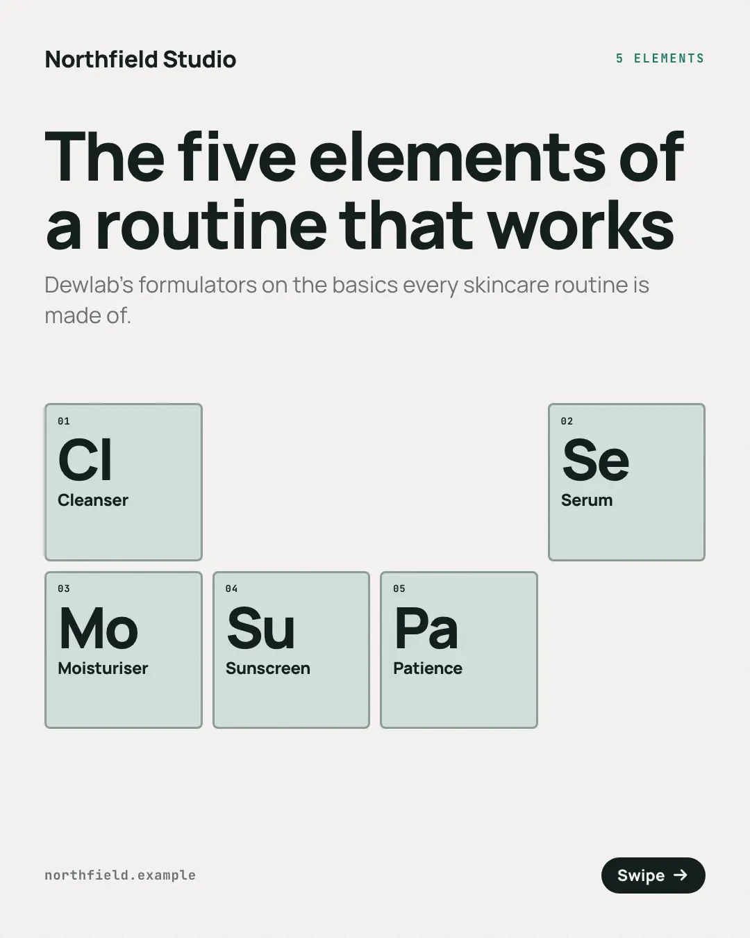 Sample Element tiles creative (Mental models template), shown on the fictional brand Northfield Studio