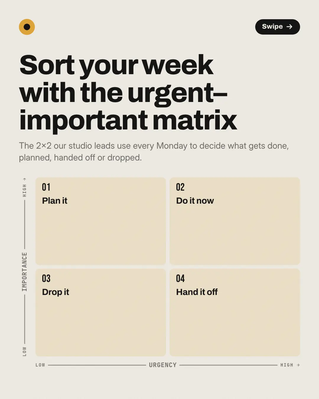 Sample Quadrant matrix creative (Mental models template), shown on the fictional brand Northfield Studio