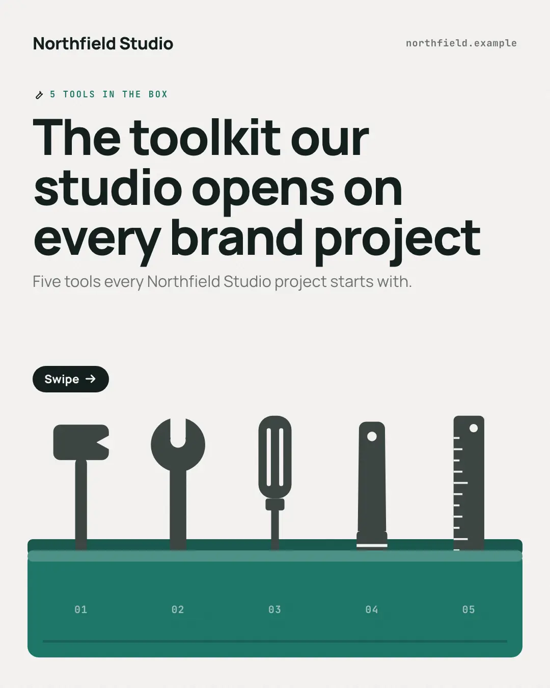 Sample Toolbox creative (Mental models template), shown on the fictional brand Northfield Studio