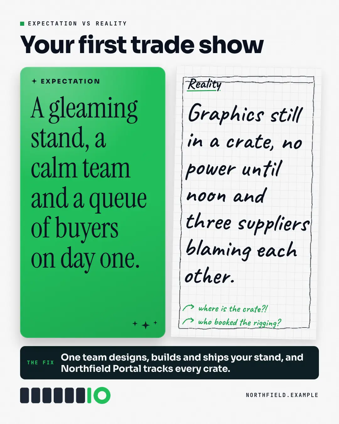 Sample Expectation vs reality creative (Comparison template), shown on the fictional brand Northfield Studio