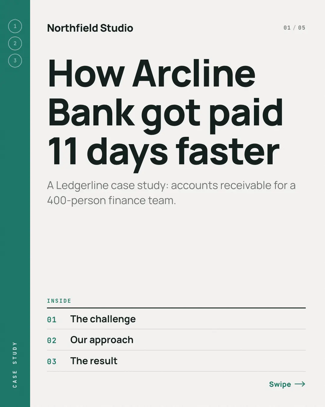 Sample Case study dossier creative (Business decks template), shown on the fictional brand Northfield Studio