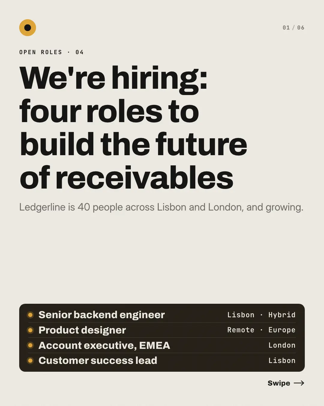 Sample Open roles index creative (Business decks template), shown on the fictional brand Northfield Studio