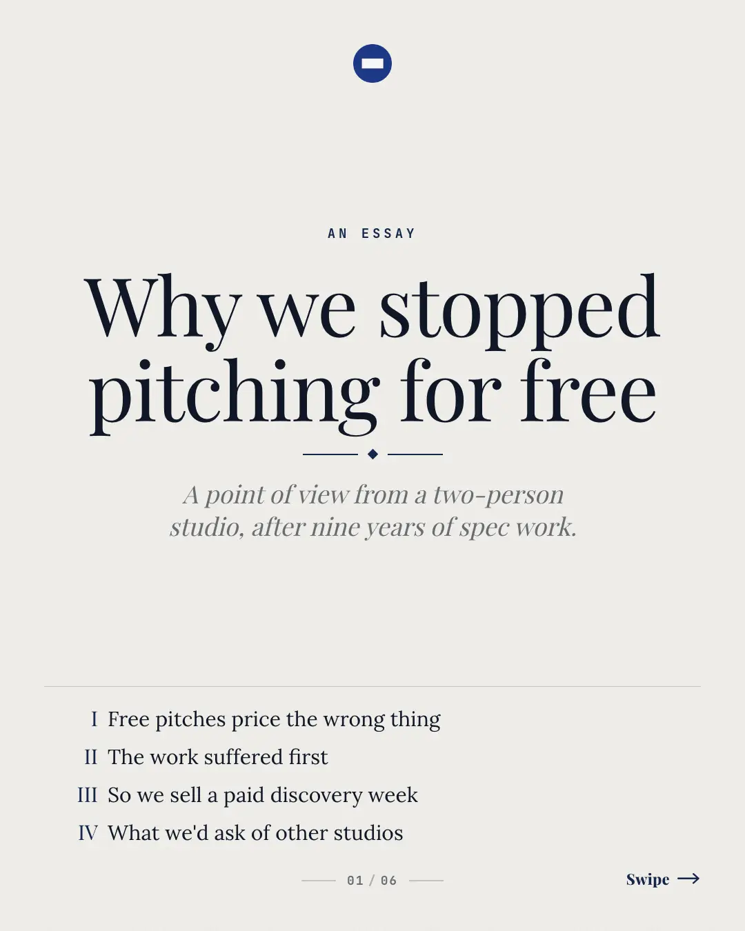 Sample Point-of-view essay creative (Business decks template), shown on the fictional brand Northfield Studio