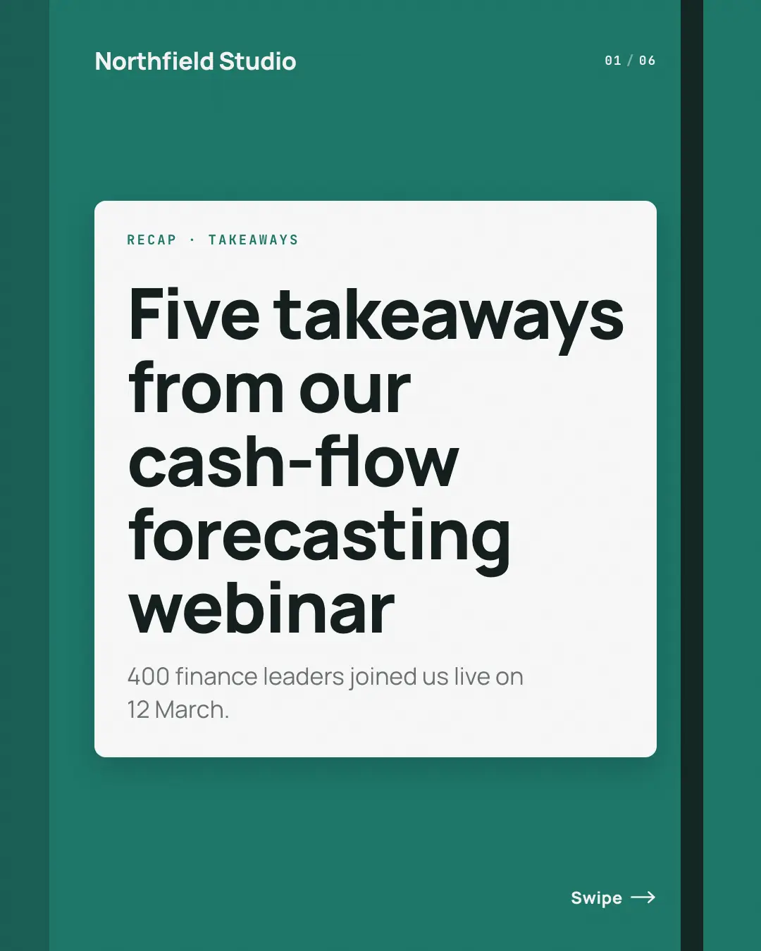 Sample Takeaways recap creative (Business decks template), shown on the fictional brand Northfield Studio