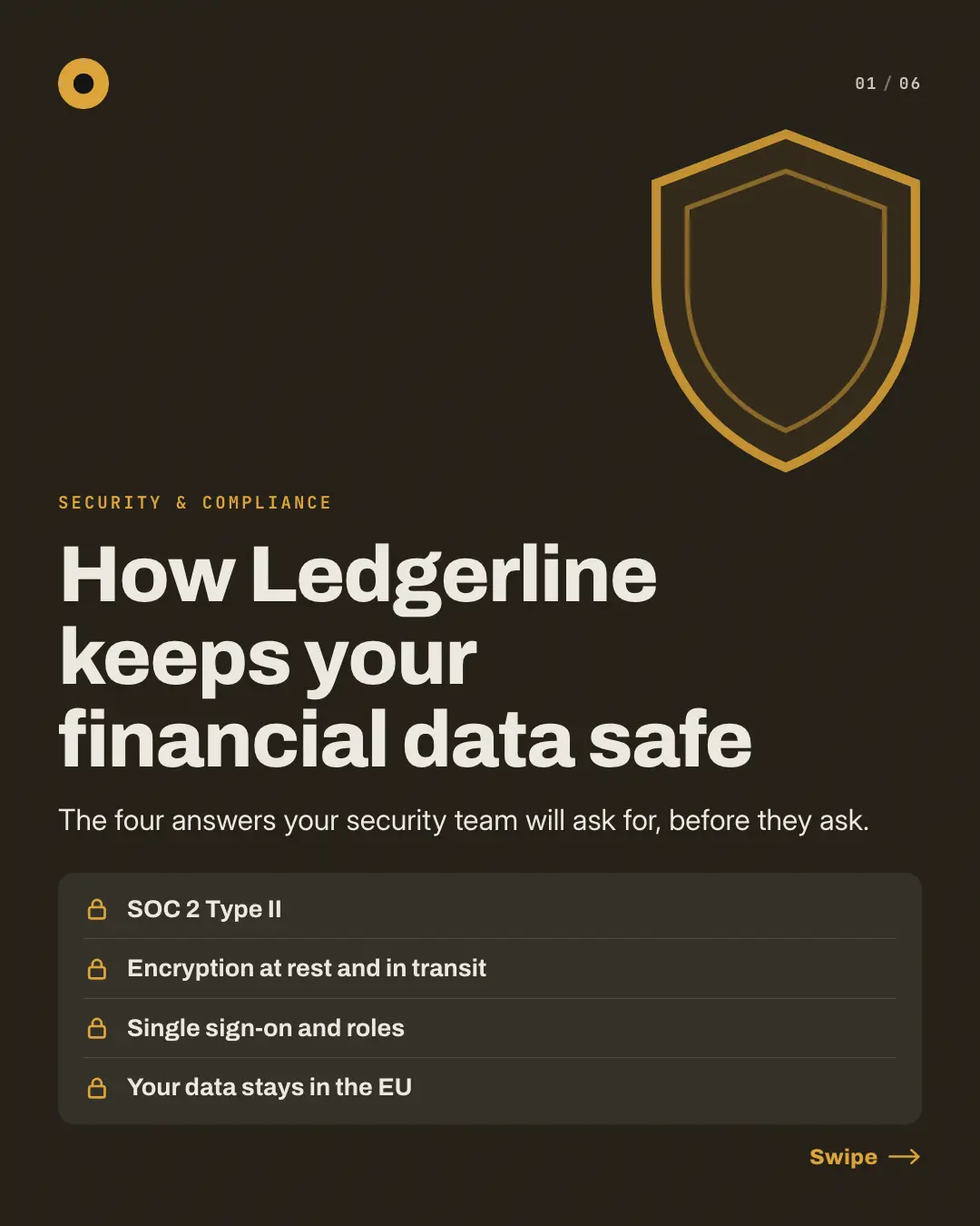 Sample Security & compliance dossier creative (Business decks template), shown on the fictional brand Northfield Studio