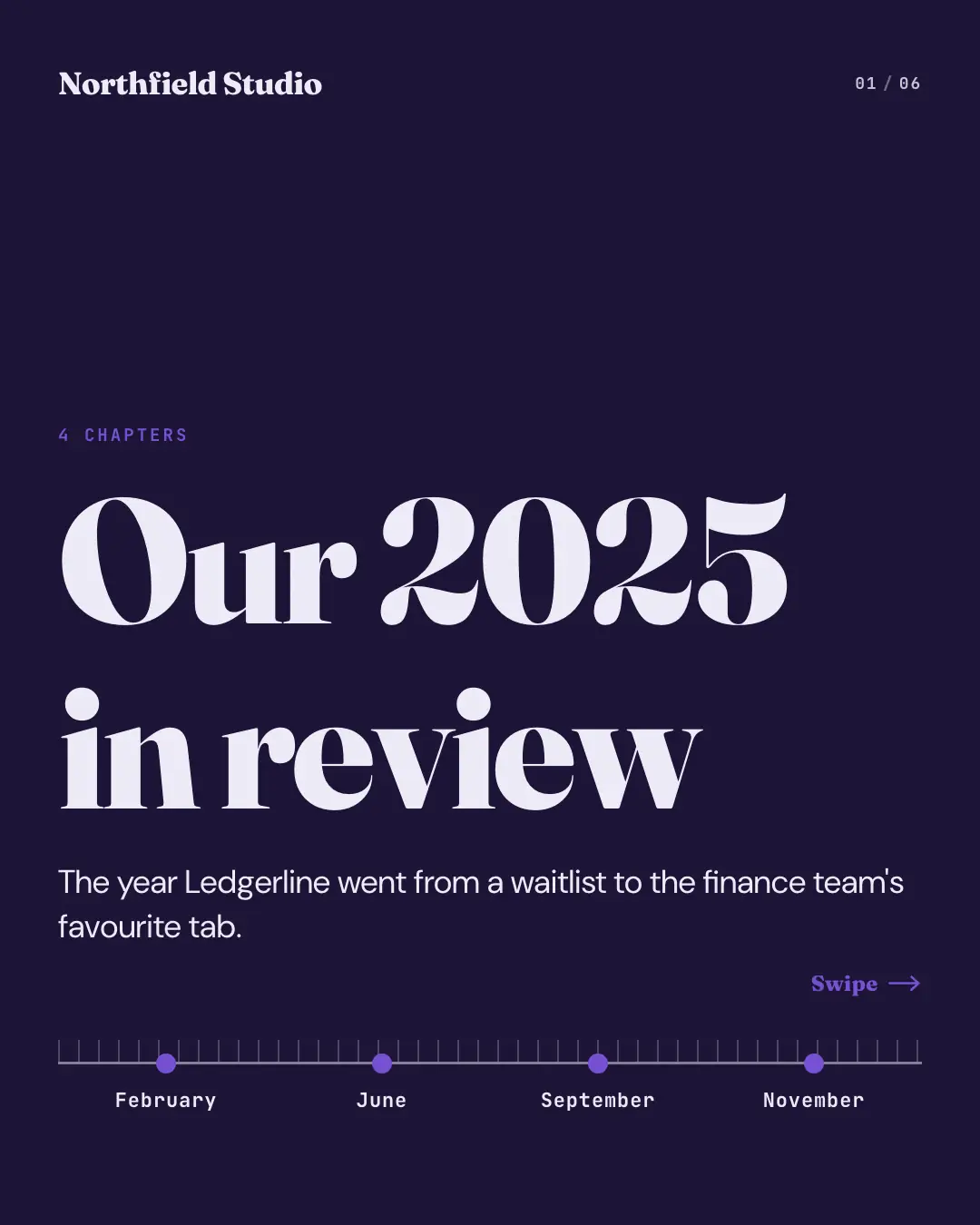 Sample Year-in-review chapters creative (Business decks template), shown on the fictional brand Northfield Studio