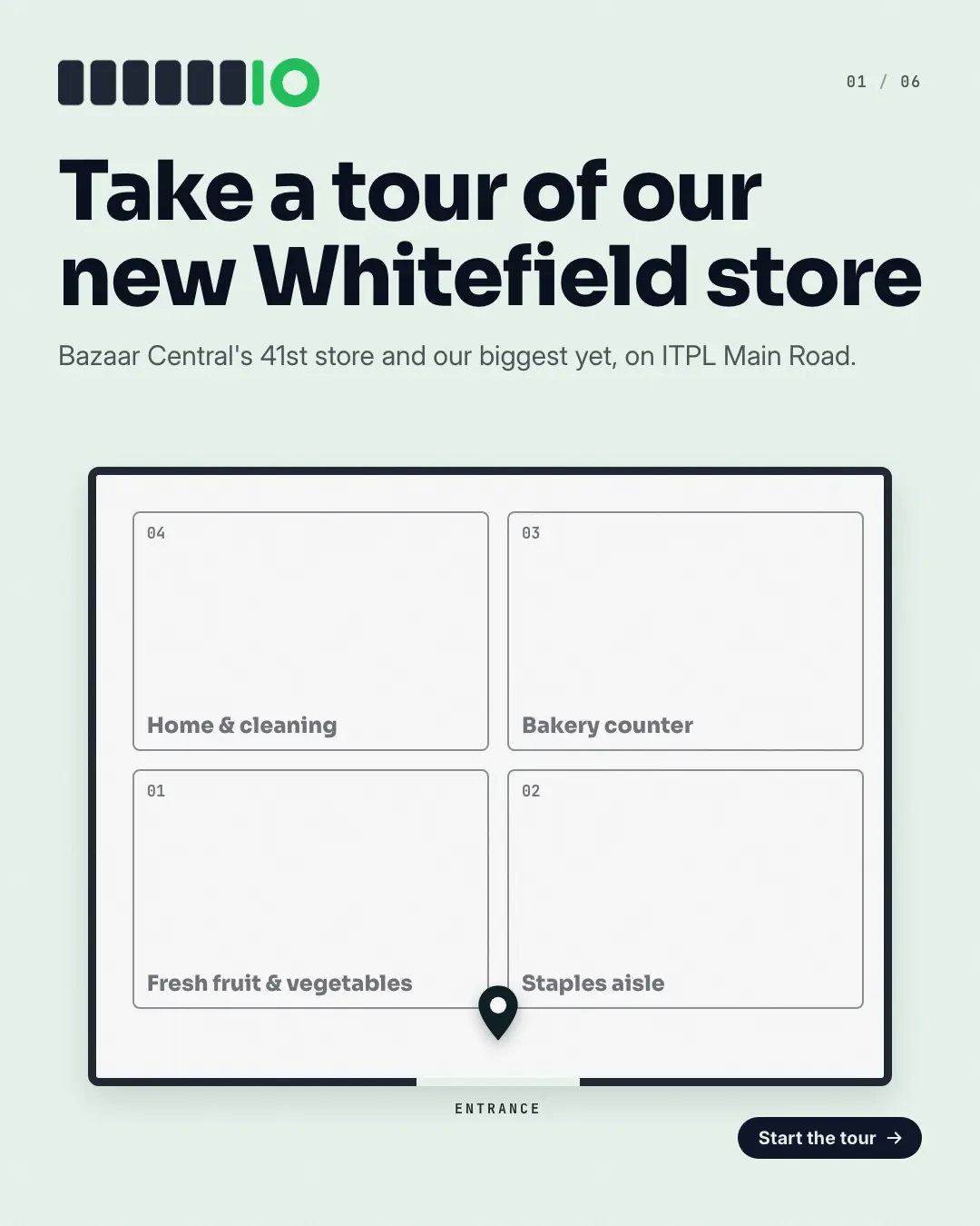 Sample Aisle tour map creative (Shopfront carousels template), shown on the fictional brand Northfield Studio
