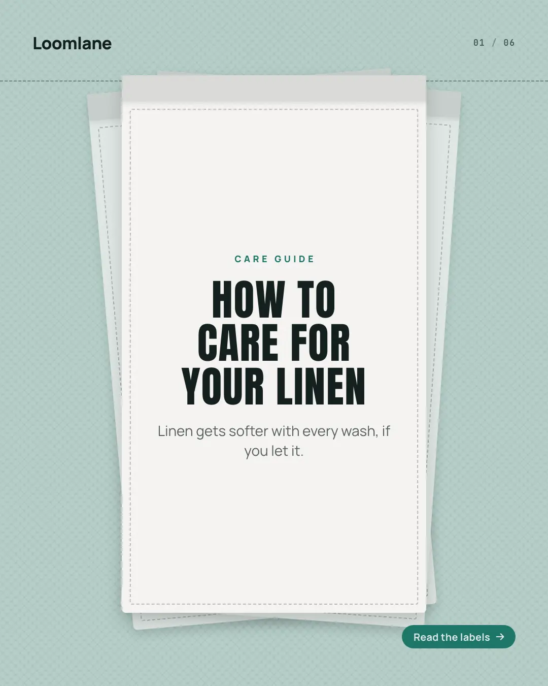 Sample Care-guide labels creative (Shopfront carousels template), shown on the fictional brand Loomlane