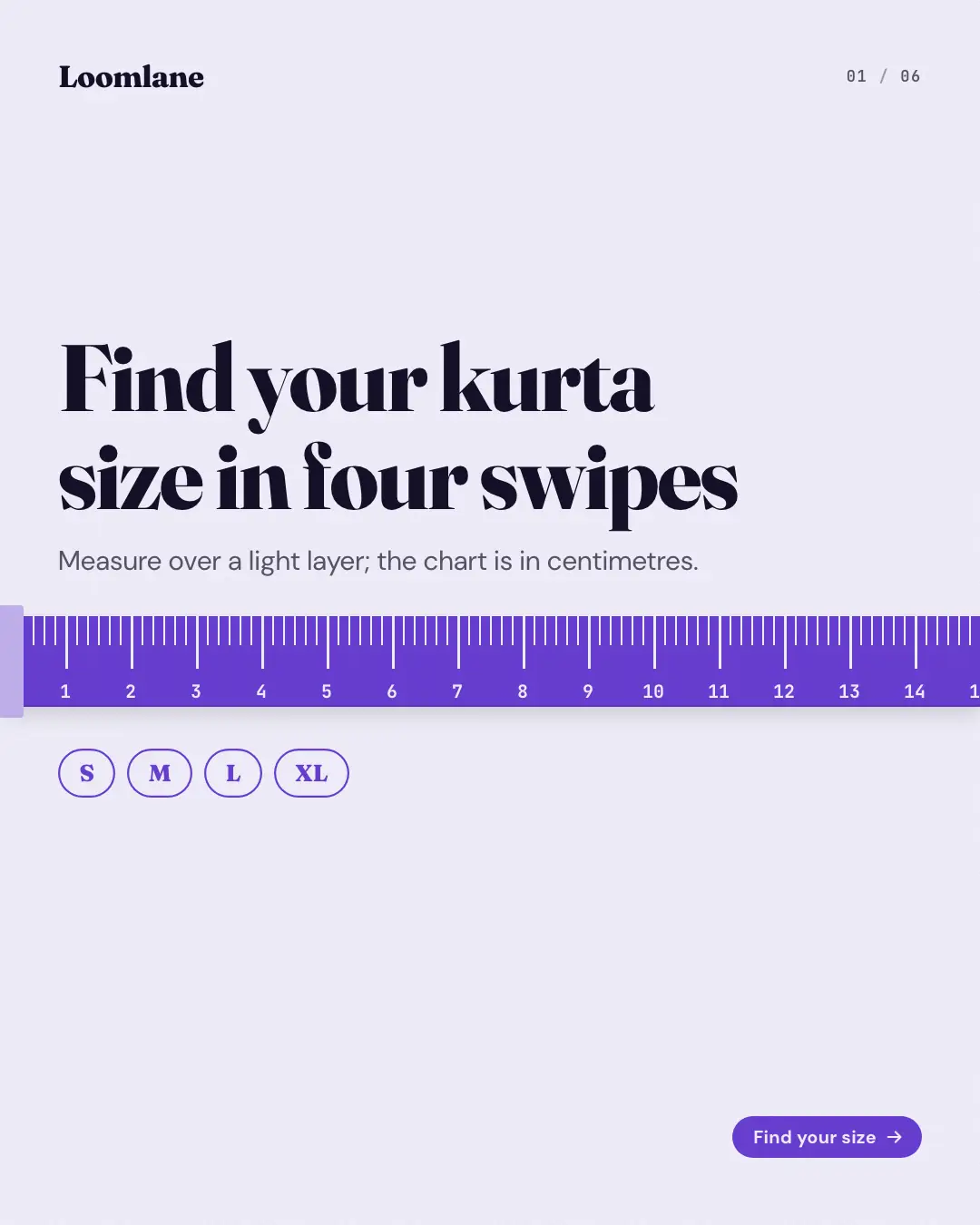 Sample Tape-measure fitting creative (Shopfront carousels template), shown on the fictional brand Loomlane
