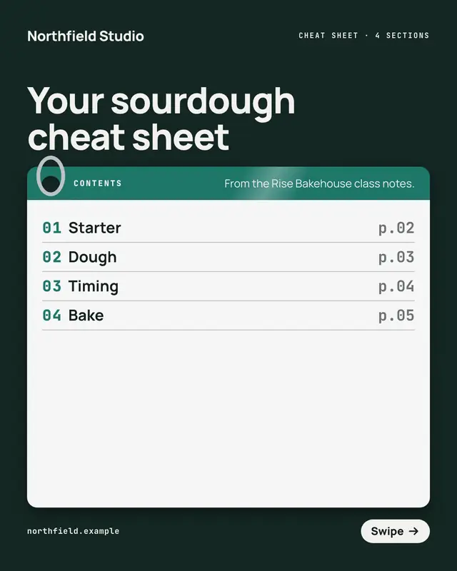 Laminated cheat-sheet deck — sample creative