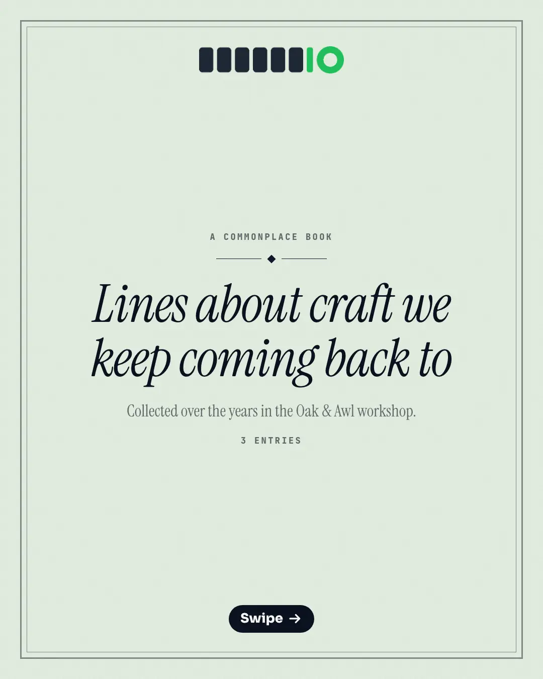 Sample Commonplace book creative (Teaching carousels template), shown on the fictional brand Northfield Studio