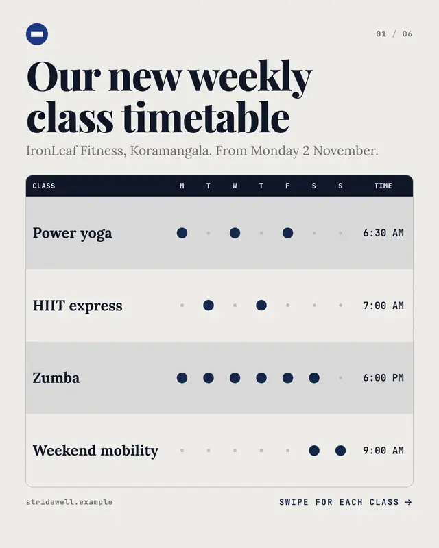 Class timetable — sample creative