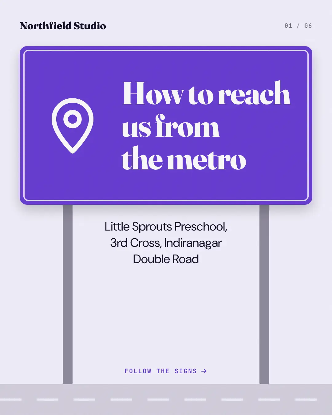 Sample Wayfinding arrows creative (Front-desk carousels template), shown on the fictional brand Northfield Studio