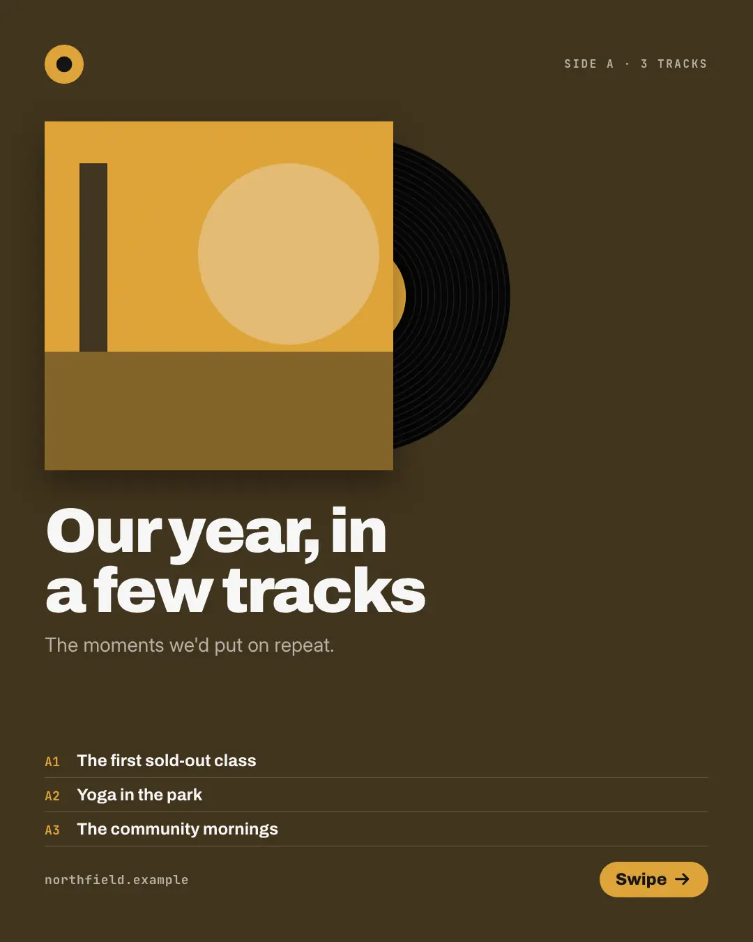 Sample Album tracklist creative (Narrative decks template), shown on the fictional brand Northfield Studio