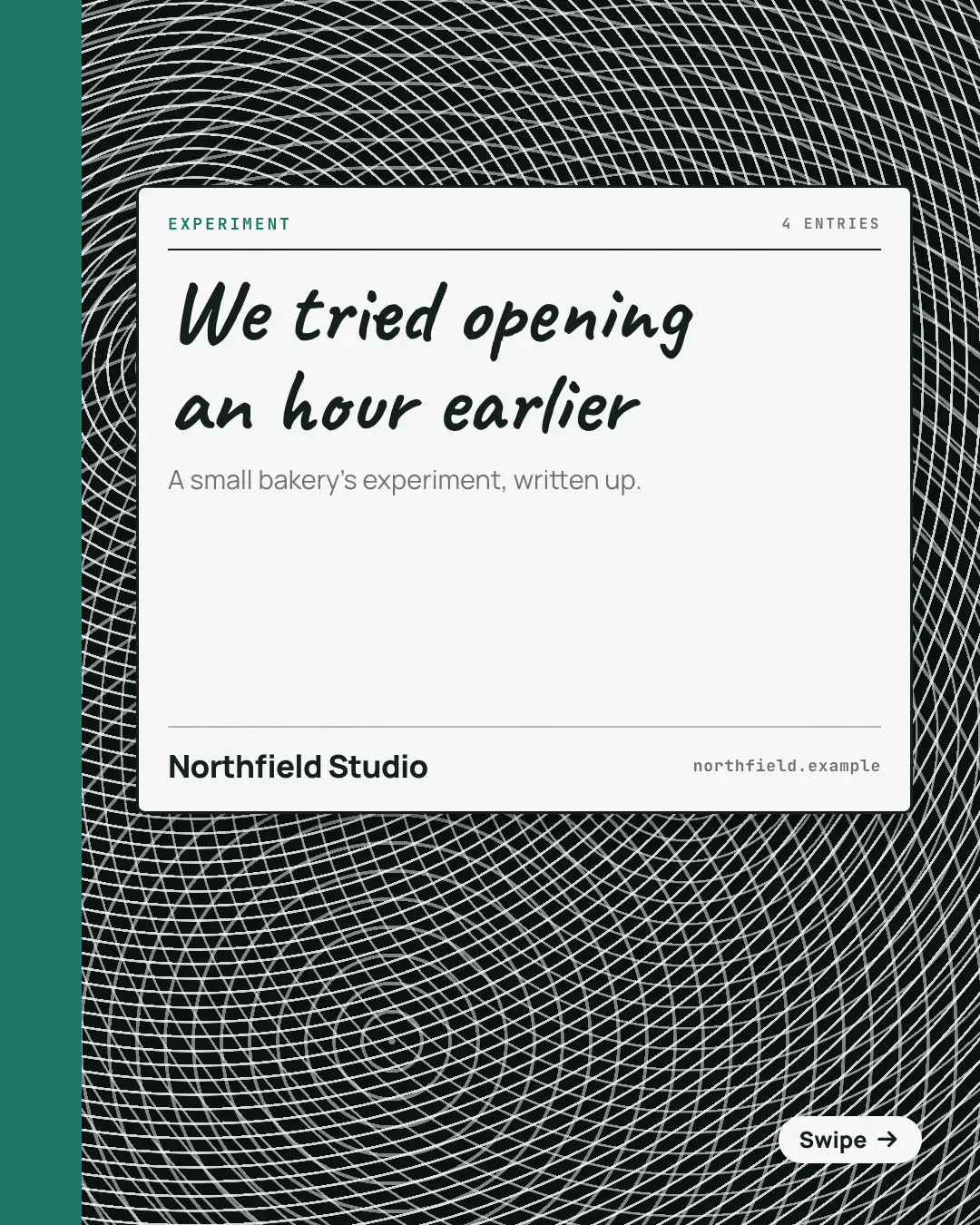 Sample Lab notebook creative (Narrative decks template), shown on the fictional brand Northfield Studio