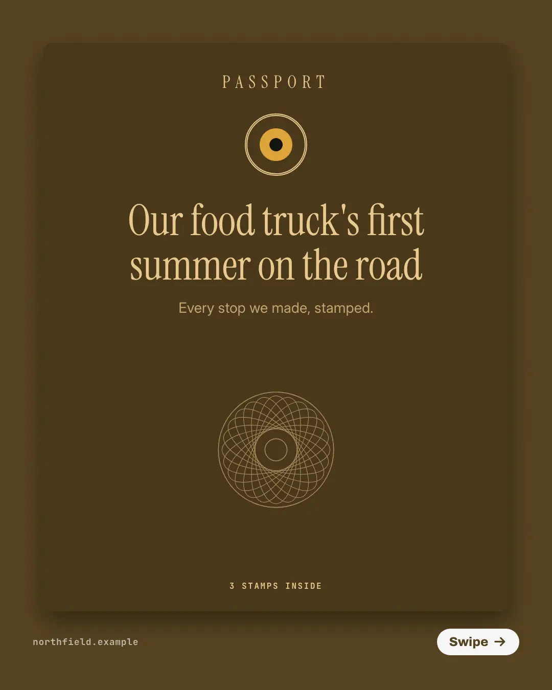 Sample Passport pages creative (Narrative decks template), shown on the fictional brand Northfield Studio