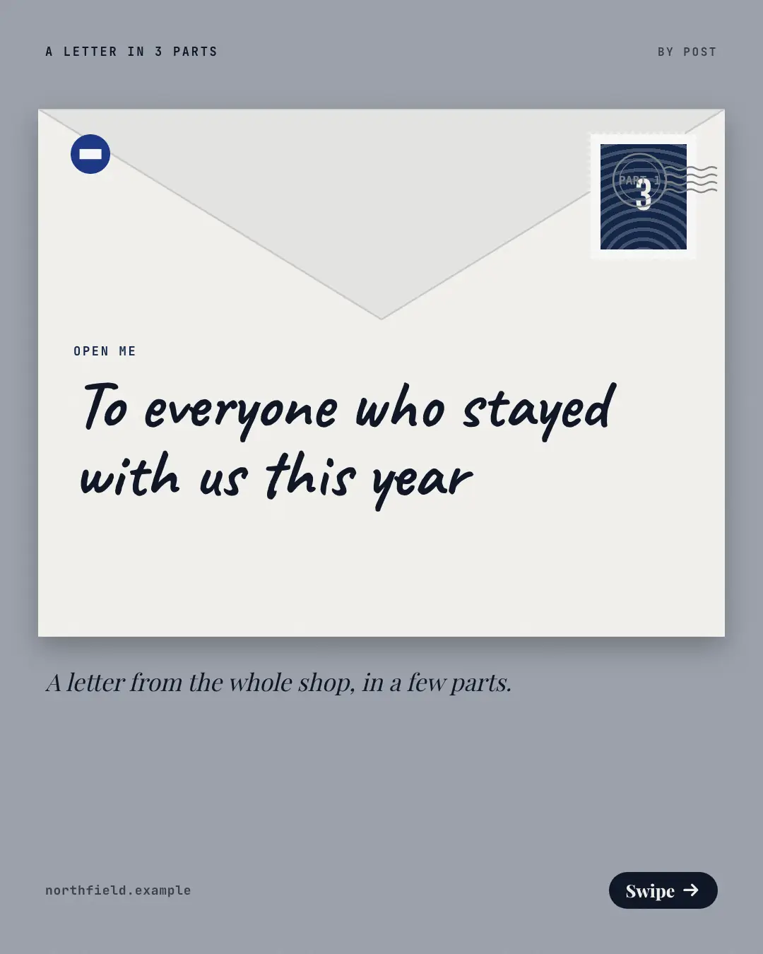 Sample Serial letter creative (Narrative decks template), shown on the fictional brand Northfield Studio