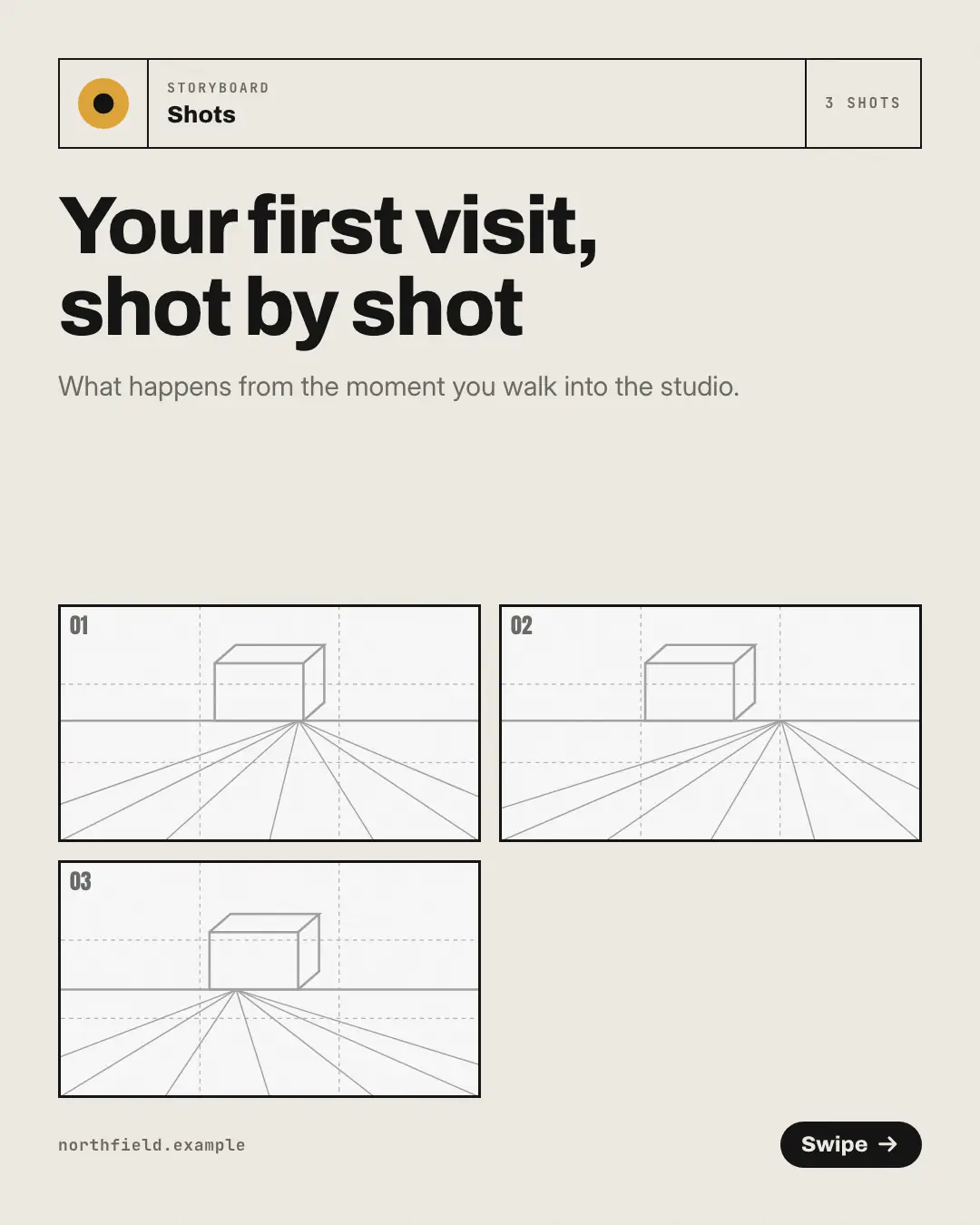 Sample Storyboard frames creative (Narrative decks template), shown on the fictional brand Northfield Studio