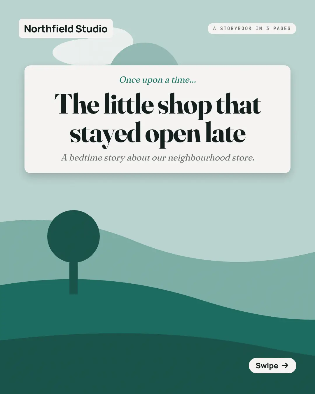 Sample Storybook pages creative (Narrative decks template), shown on the fictional brand Northfield Studio