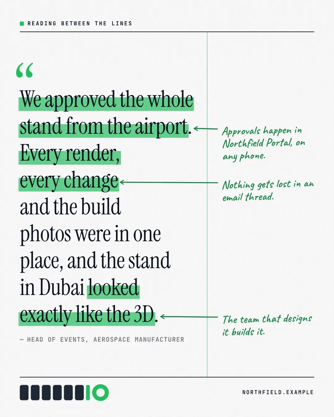 Sample Annotated quote creative (Decoder & explainer template), shown on the fictional brand Northfield Studio