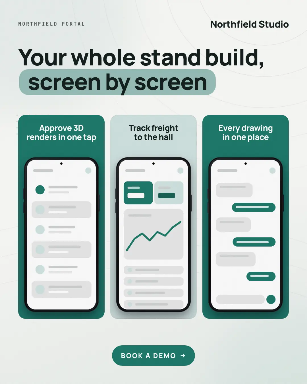 Sample App screenshot strip creative (Device mockups template), shown on the fictional brand Northfield Studio