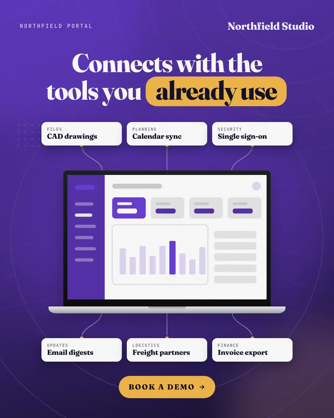 Sample Integration hub creative (Device mockups template), shown on the fictional brand Northfield Studio