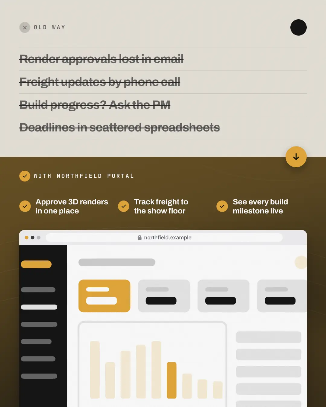 Sample Old way / new way creative (Device mockups template), shown on the fictional brand Northfield Studio