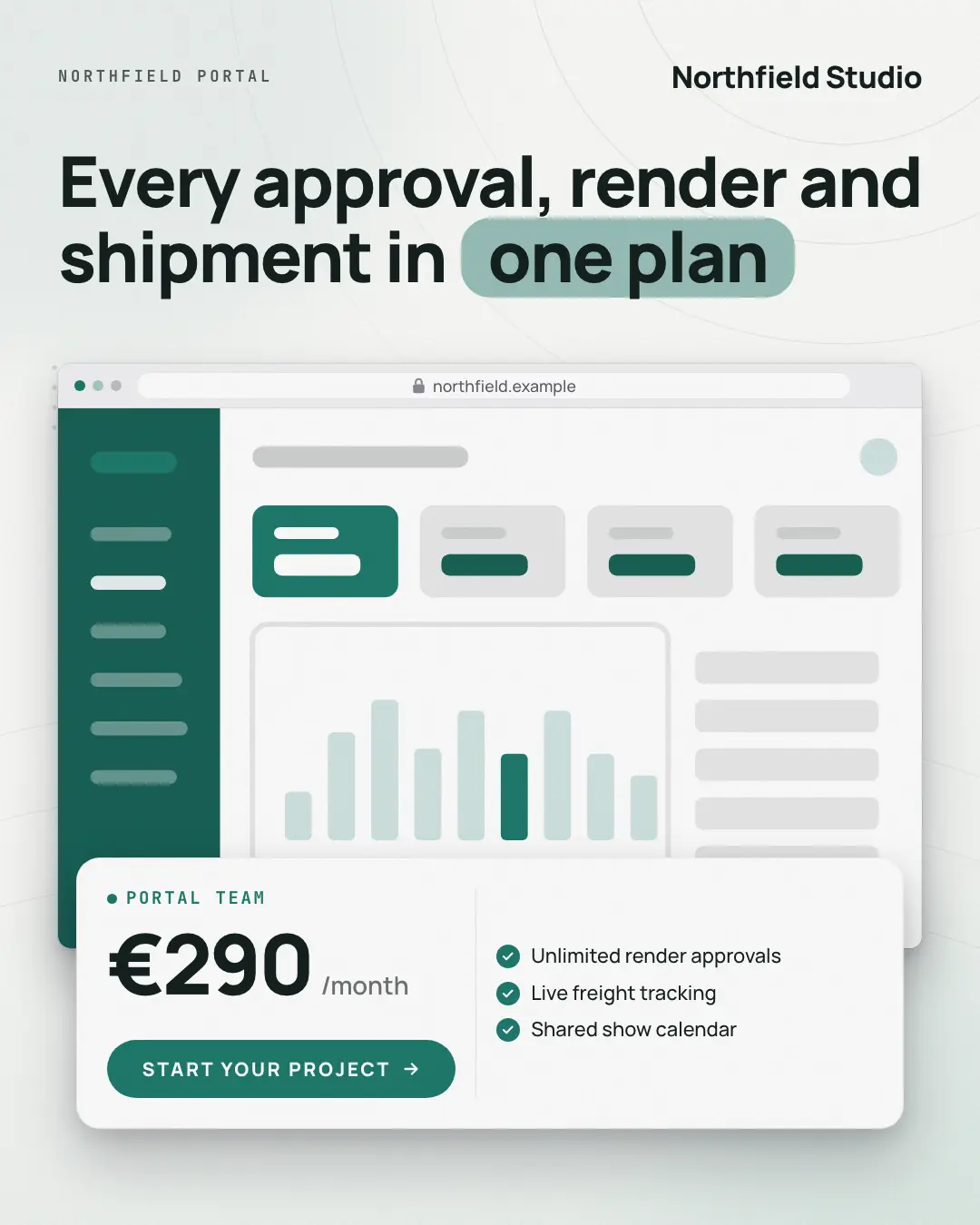 Sample Pricing showcase creative (Device mockups template), shown on the fictional brand Northfield Studio