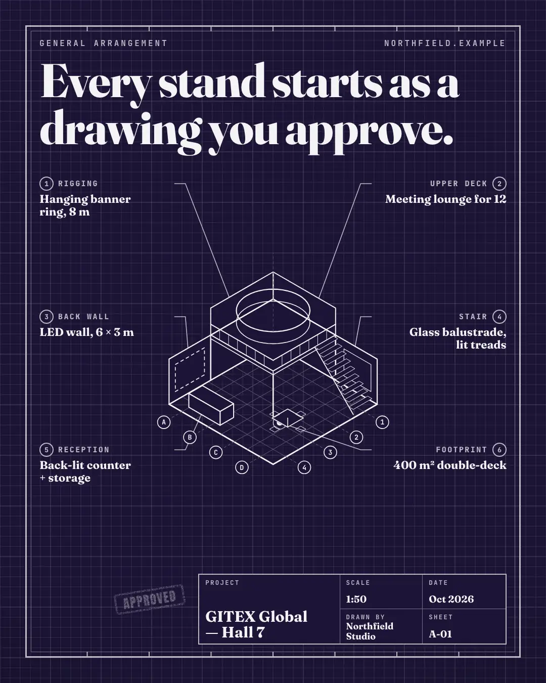 Sample Blueprint creative (Document & object template), shown on the fictional brand Northfield Studio
