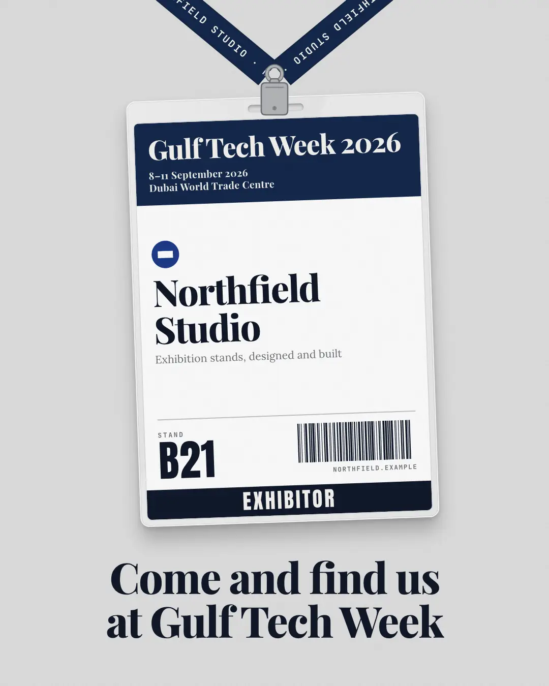 Sample Conference badge creative (Document & object template), shown on the fictional brand Northfield Studio