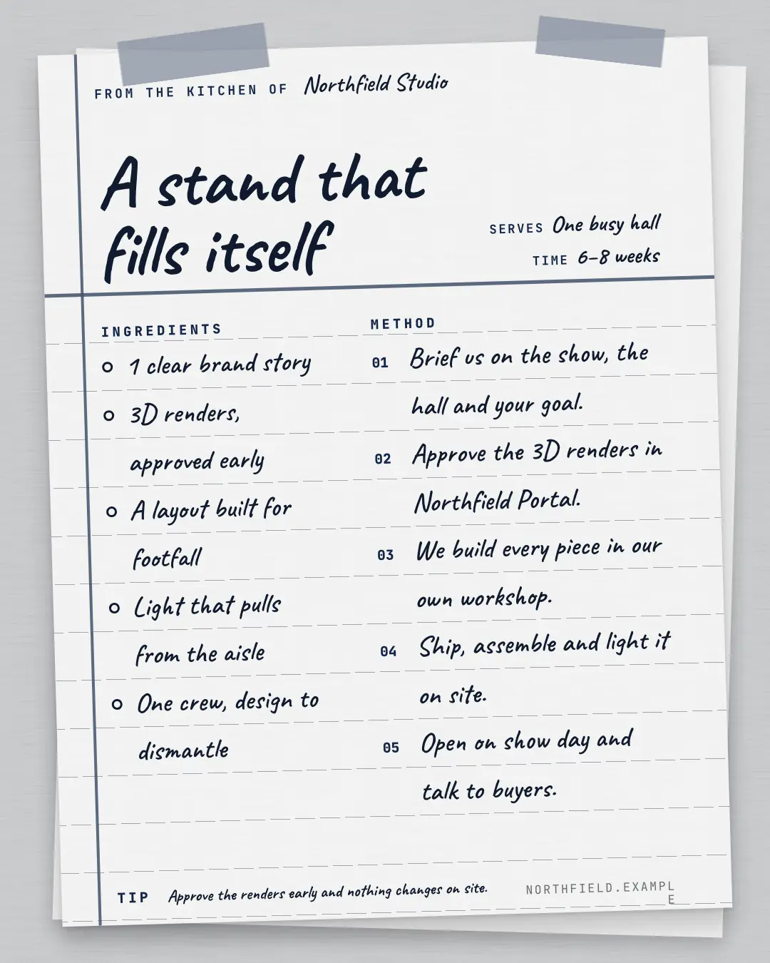 Sample Recipe card creative (Document & object template), shown on the fictional brand Northfield Studio