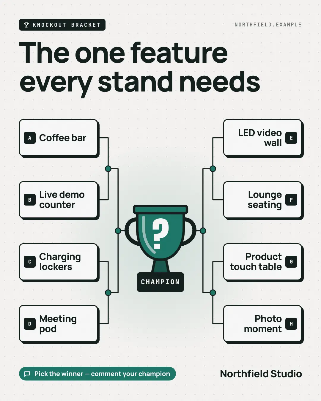 Sample This-or-that bracket creative (Engagement template), shown on the fictional brand Northfield Studio