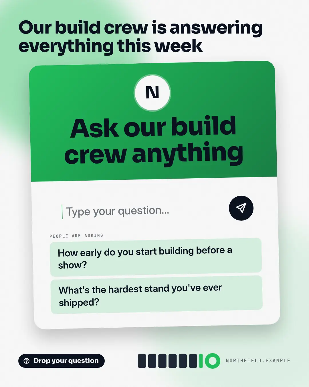 Sample Question box creative (Engagement template), shown on the fictional brand Northfield Studio