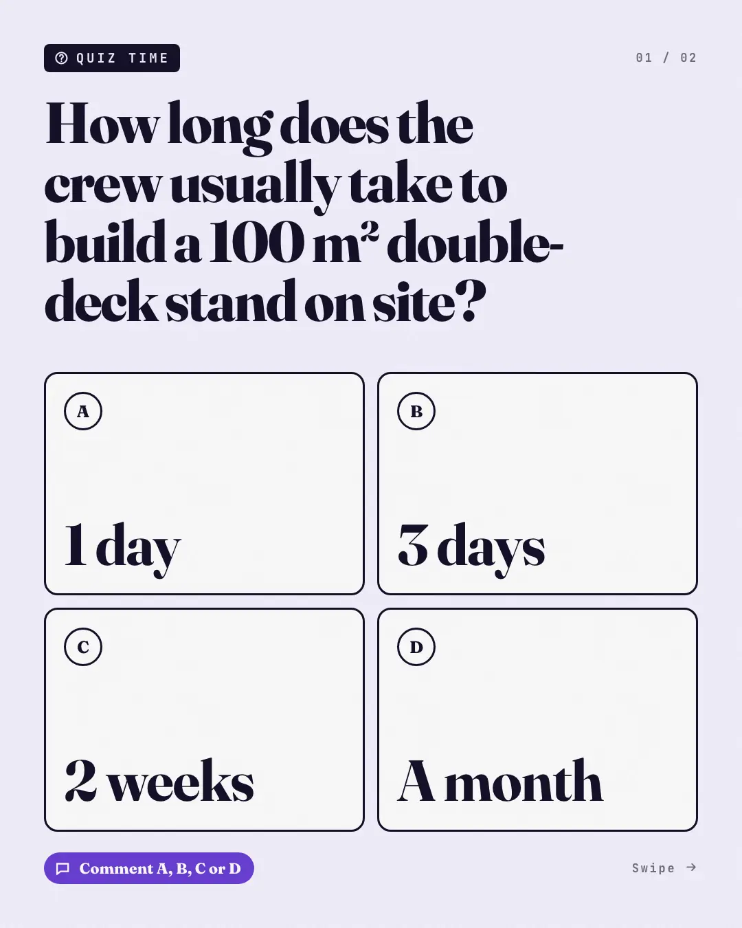 Sample Quiz (question + reveal) creative (Engagement template), shown on the fictional brand Northfield Studio