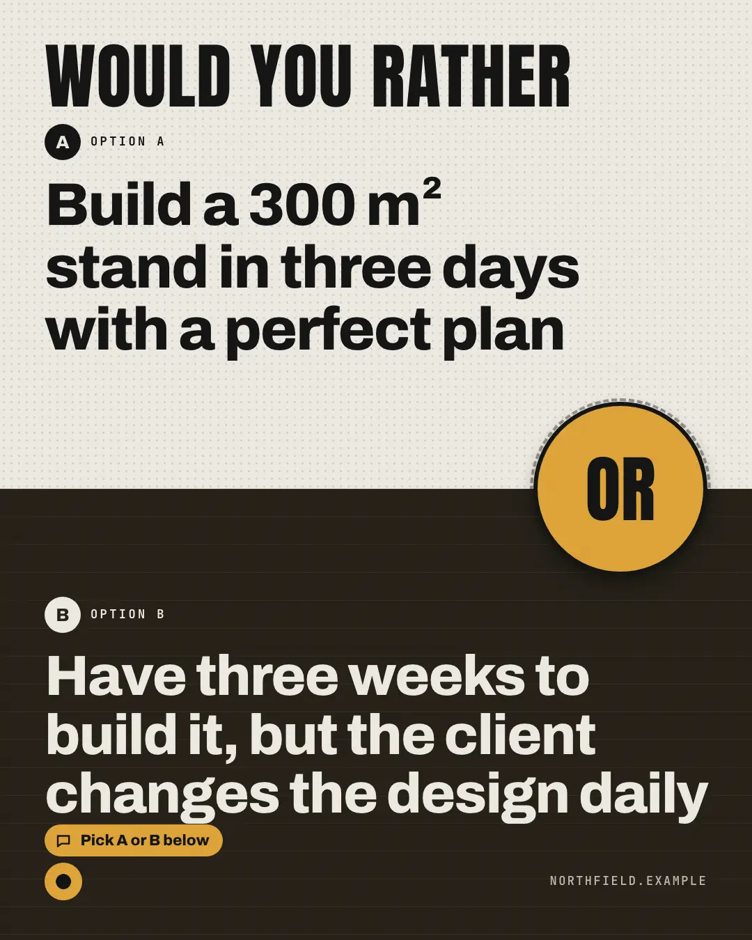 Sample Would you rather creative (Engagement template), shown on the fictional brand Northfield Studio