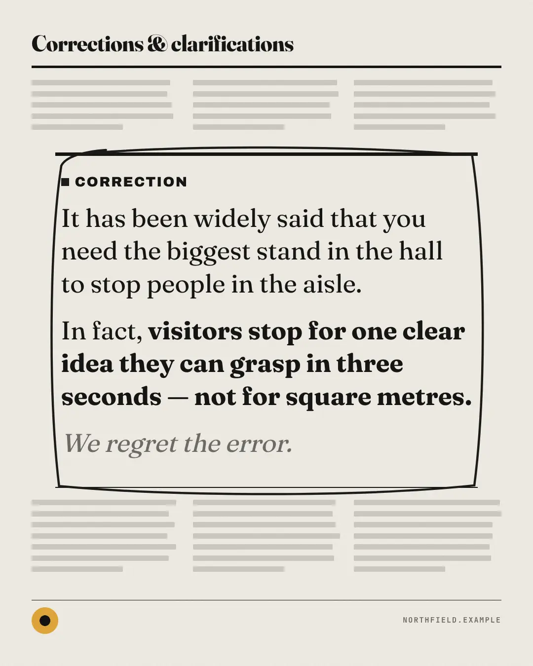 Sample Correction box creative (Editorial & print template), shown on the fictional brand Northfield Studio