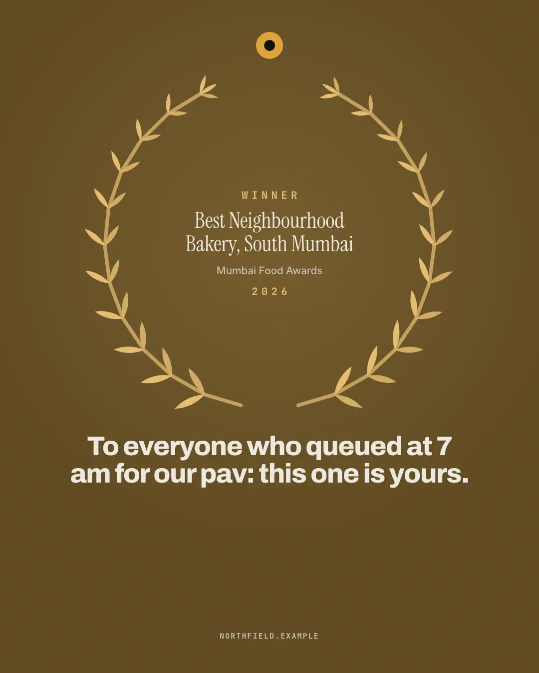 Sample Award laurels creative (Live, on the day template), shown on the fictional brand Northfield Studio