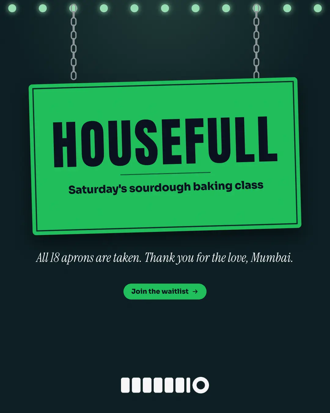 Sample Housefull board creative (Live, on the day template), shown on the fictional brand Northfield Studio