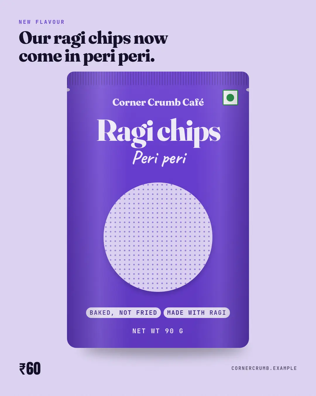 Sample Pack front creative (Menus & dishes template), shown on the fictional brand Corner Crumb Café