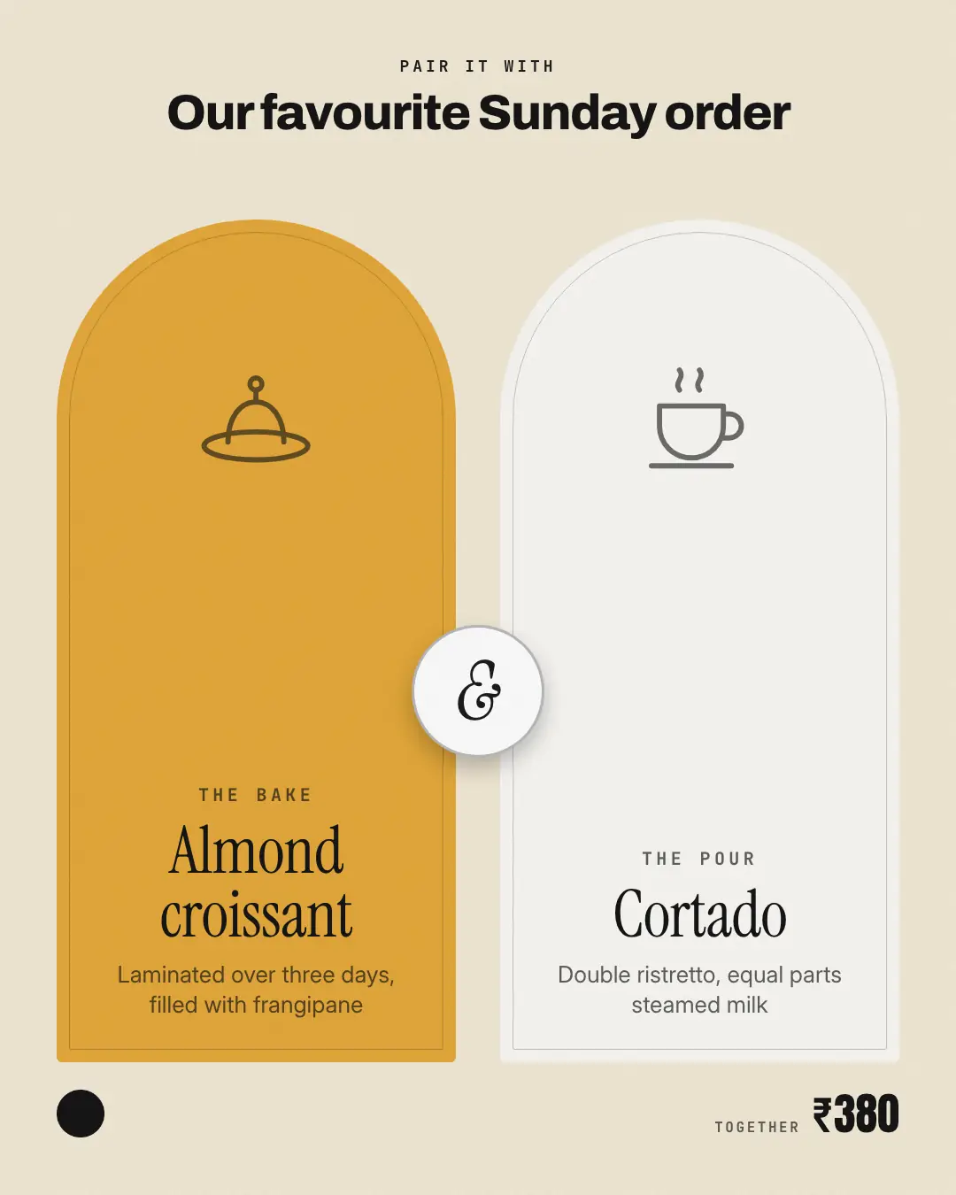 Sample Duo card creative (Menus & dishes template), shown on the fictional brand Corner Crumb Café