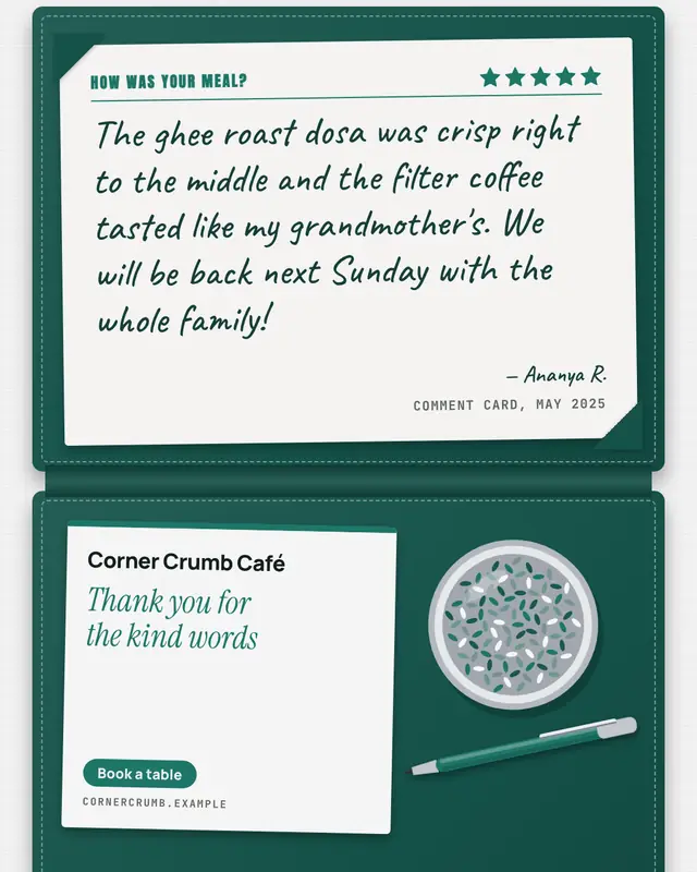 Diner's note card — sample creative