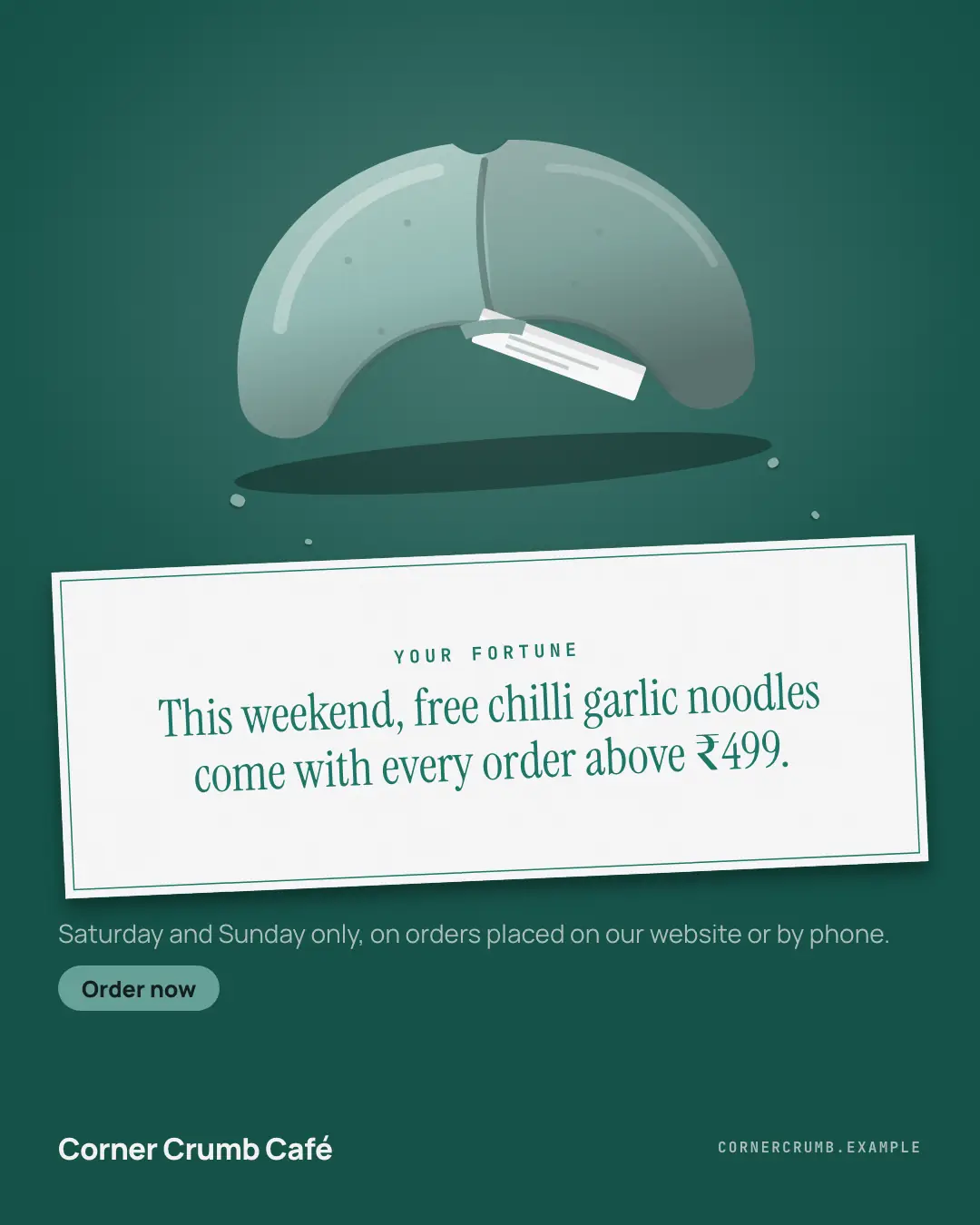 Sample Cookie note creative (Café & restaurant life template), shown on the fictional brand Corner Crumb Café