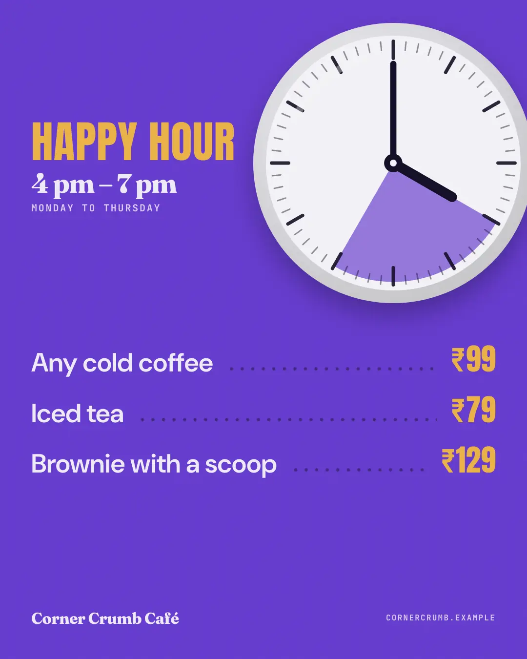 Sample Cocktail dial creative (Café & restaurant life template), shown on the fictional brand Corner Crumb Café