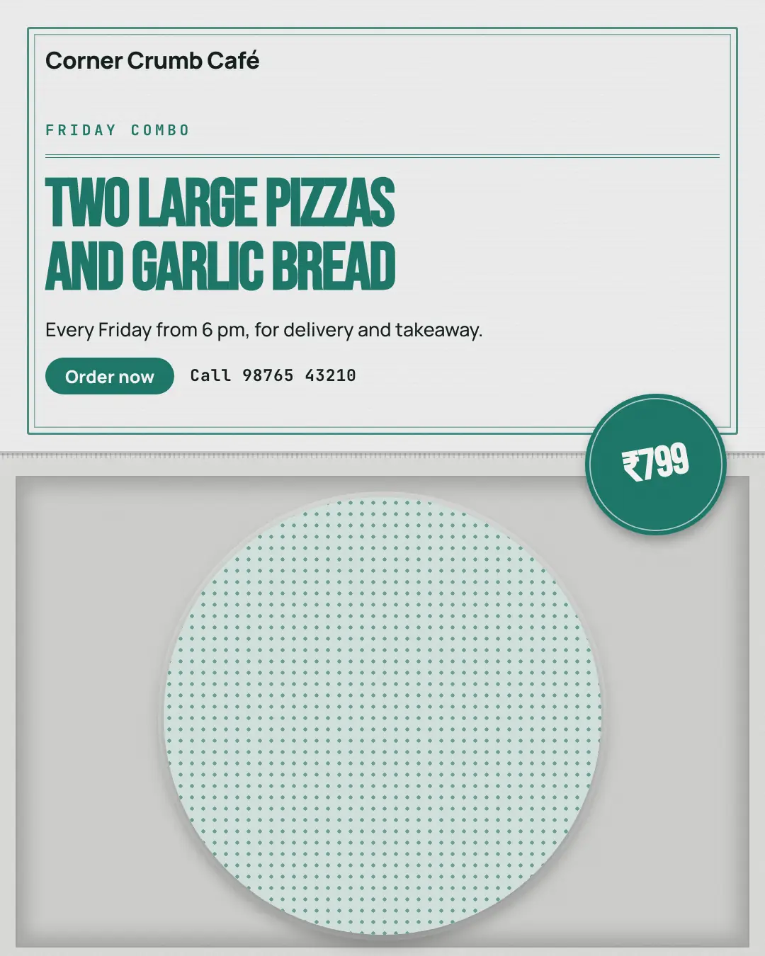 Sample Open pizza box creative (Café & restaurant life template), shown on the fictional brand Corner Crumb Café